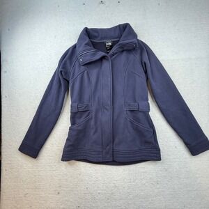 The North Face Womens Size S Fleece Jacket Full Zip Navy Blue Snap Collar